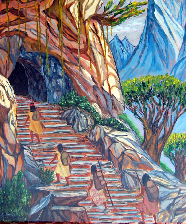 Hidden mountain retreat acrylic painting by Levent Sert