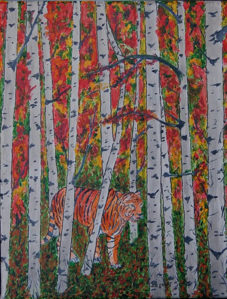 Bengal tiger hiding in forest