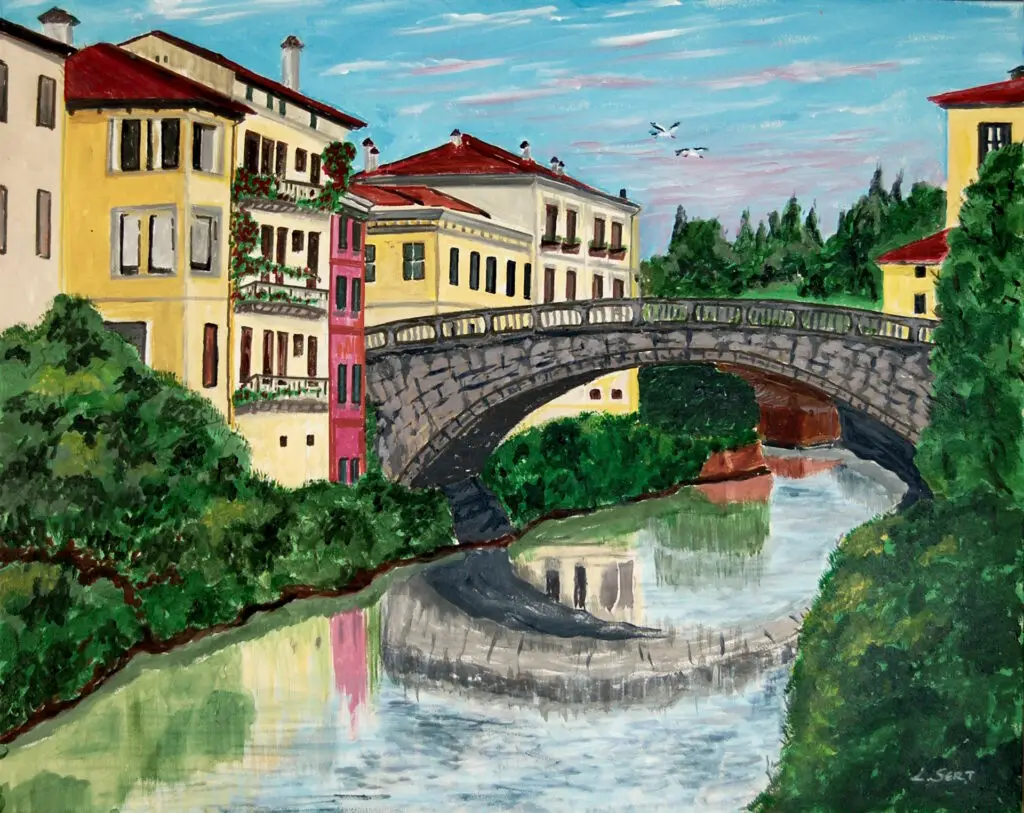 Town crossing stone bridge